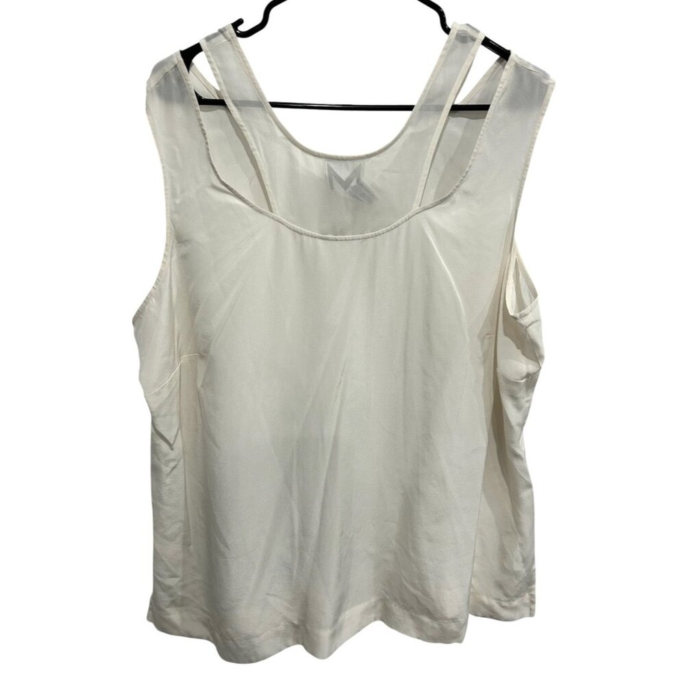 Marc Bouwer Womens Sleeveless Silk Blouse Ivory Plus Sz 1X Sheer Minimalist